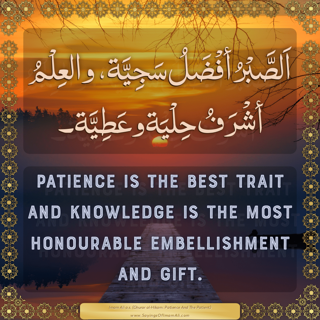 Patience is the best trait and knowledge is the most honourable...